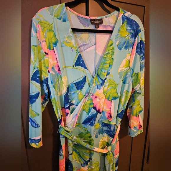 Tropical Leaf Faux Wrap Dress, Plus Size 16 - Picture 5 of 15